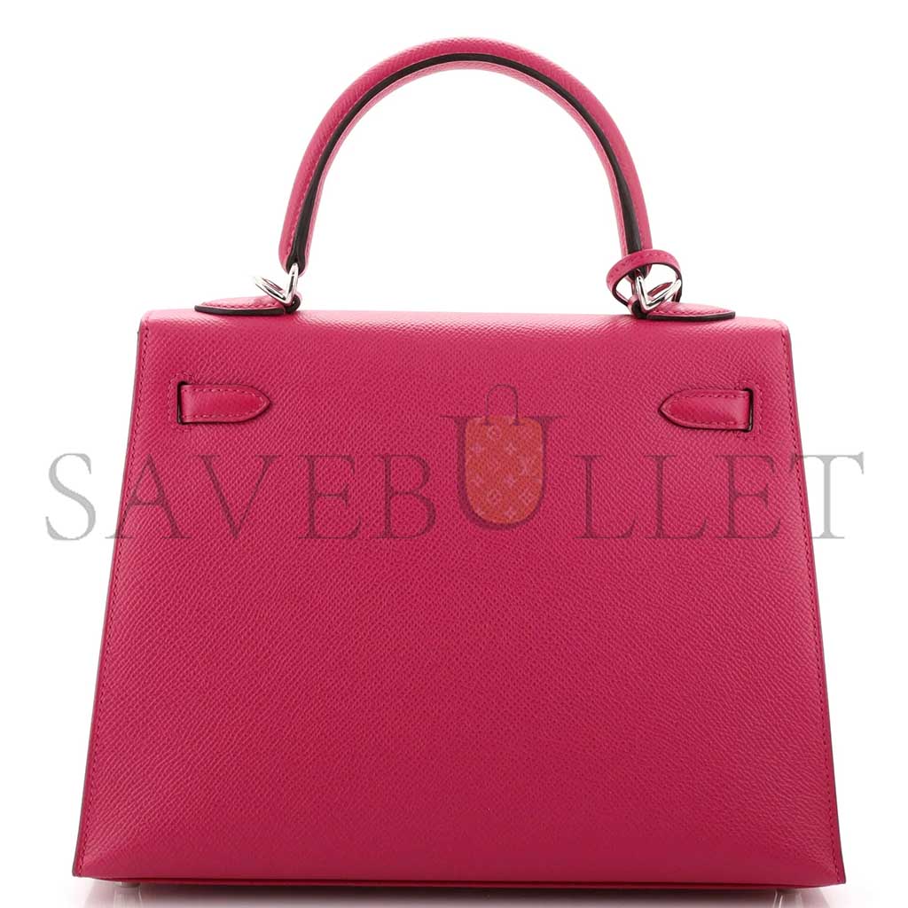 HERMÈS MASTER KELLY HANDBAG ROSE POURPRE EPSOM WITH PALLADIUM HARDWARE 25 (25*17*7cm)